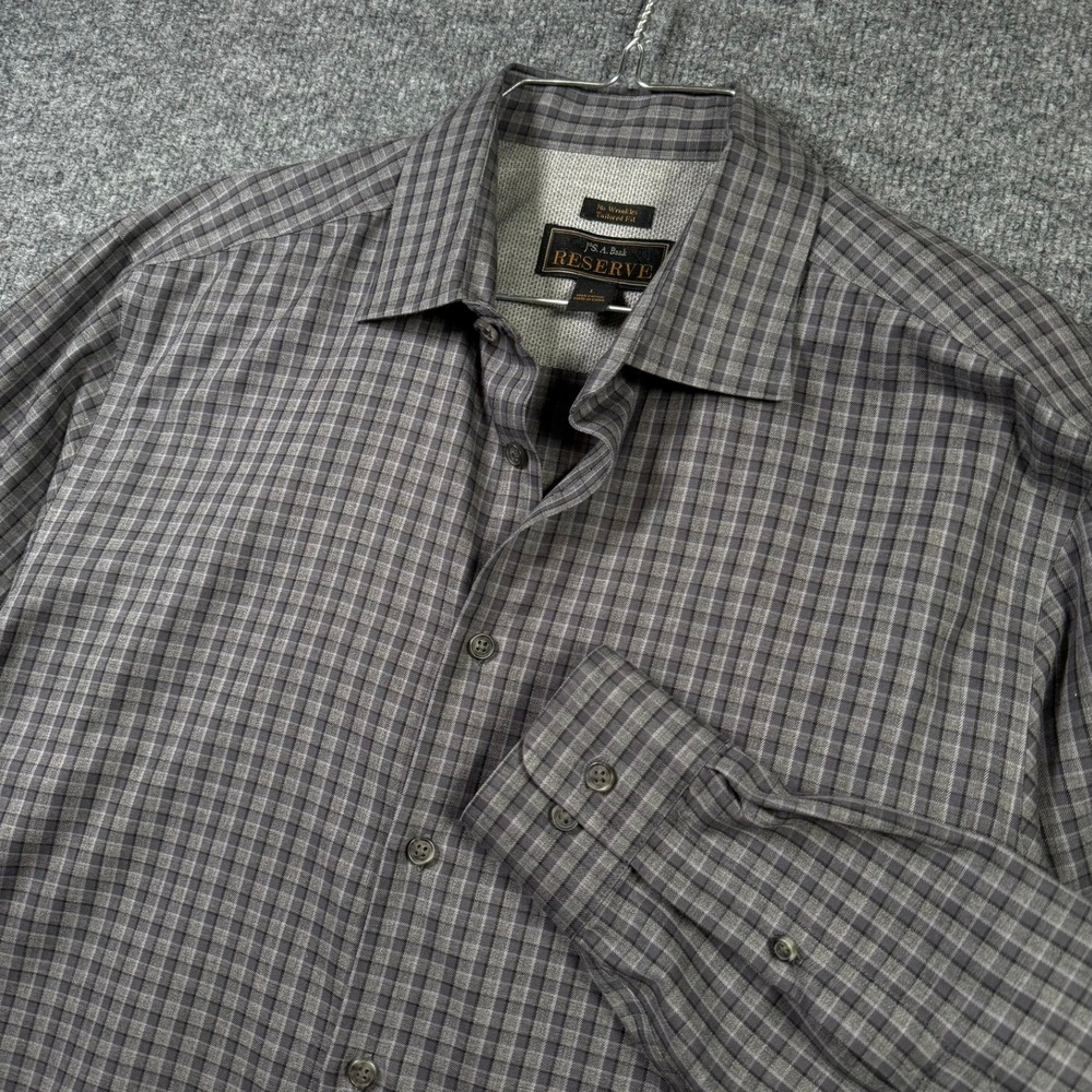 Jos. A. Bank Button Down Shirt Mens L Grey Plaid Reserve Tailored Fit Cotton